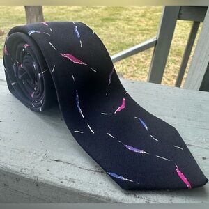 LANVIN Paris 100% Silk Luxury Contemporary Black Splatter Skinny Neck Tie 90’s